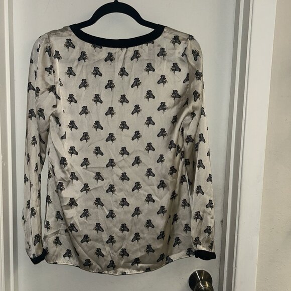 Zara Zebra Print Off White Black Trim Novelty Chic Polyster Blouse Size Small - Picture 5 of 8